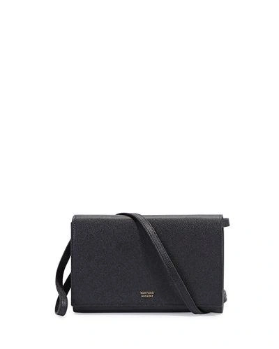 Tom Ford Leather Flap Wallet-on-strap In Black