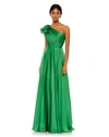 Mac Duggal Pleated One Shoulder Chiffon Gown In Emerald Green
