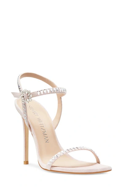 Stuart Weitzman Gemcut Crystal Suede Stiletto Sandals In Ballet