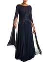 TERI JON BY RICKIE FREEMAN BEADED CREPE GOWN