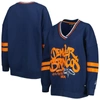 THE WILD COLLECTIVE THE WILD COLLECTIVE NAVY DENVER BRONCOS VINTAGE V-NECK PULLOVER SWEATSHIRT