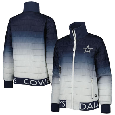 The Wild Collective Women's  Navy, Silver Dallas Cowboys Color Block Full-zip Puffer Jacket In Navy,silver