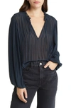 FRAME PLEATED TIE NECK BLOUSE