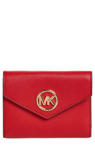 Michael Michael Kors Greenwich Envelope Trifold Wallet In Crimson/gold