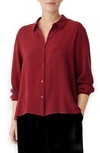 EILEEN FISHER CLASSIC COLLAR EASY SILK BUTTON-UP SHIRT