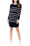 Ripe Maternity Valerie Stripe Long Sleeve Tunic Maternity Sweater Dress In Navy