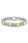 Lagos Diamond And Smooth Station Bracelet In 18k Gold With Sterling Silver Caviar Beading In Silver