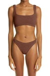 Hunza G Xandra Crinkle Bikini Set In Metallic Cocoa