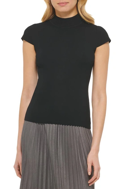 Dkny Cap Sleeve Mock Neck Top In Black