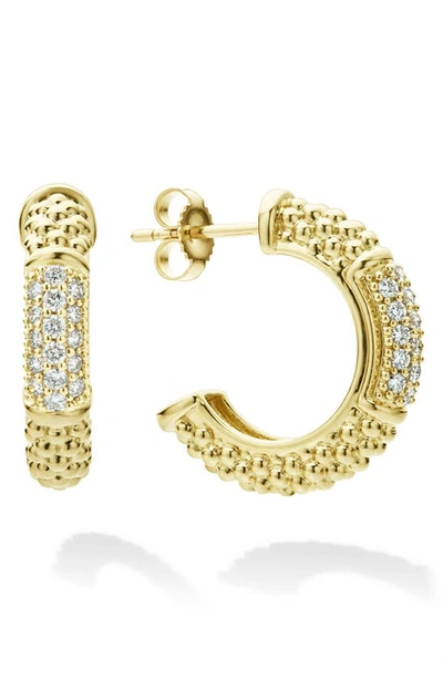 Lagos 18k Yellow Gold Caviar Gold Pave Diamond Hoop Earrings In 40 White