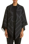 Totême Toteme Monogram Wool & Cashmere Fringe Scarf In Dark Grey Monogram