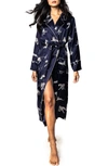 Petite Plume Panthere De Nuit Long Printed Silk Robe In Navy