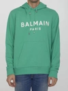 Balmain Logo-print Hoodie In Green