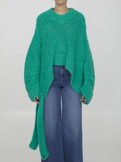 Attico Open-knit V-neck Jumper In Green