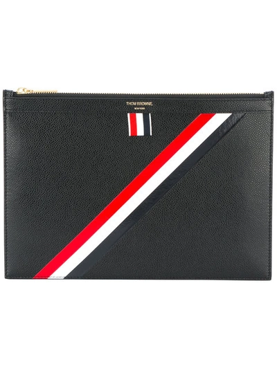 Thom Browne Striped Detail Pouch In Black