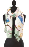 TWO'S COMPANY Blossoms & Birds Scarf in Blue/Pink/White