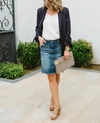 KUT FROM THE KLOTH Connie Step Hem Denim Skirt in Blue