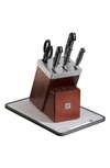 Zwilling Pro 7-piece Self-sharpening Knife Block & Cutting Board Set In Brown