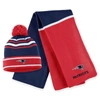 WEAR BY ERIN ANDREWS WEAR BY ERIN ANDREWS RED NEW ENGLAND PATRIOTS colourBLOCK CUFFED KNIT HAT WITH POM AND SCARF SET