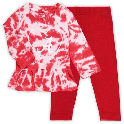 Wes & Willy Babies' Girls Infant  Crimson Alabama Crimson Tide Tie-dye Ruffle Raglan Long Sleeve T-shirt & Le