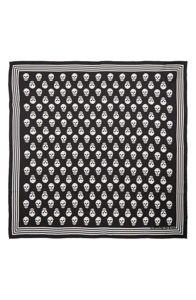 Alexander Mcqueen Biker Skull Silk Scarf In Black Ivory