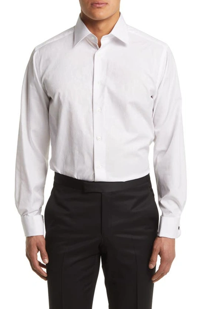 David Donahue Trim Fit Paisley Jacquard Formal Tuxedo Shirt In White