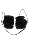 Kurt Geiger London Faux Fur Fingerless Gloves On A Chain In Black