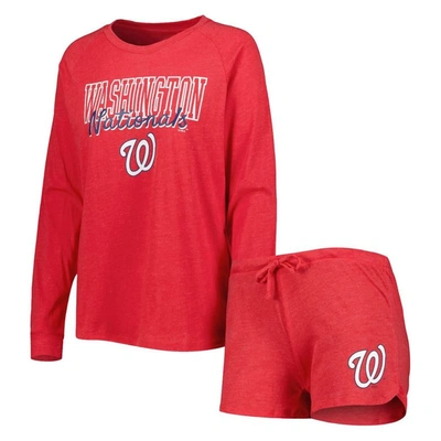 Concepts Sport Heather Red Washington Nationals Meter Knit Raglan Long Sleeve T-shirt & Shorts Sleep