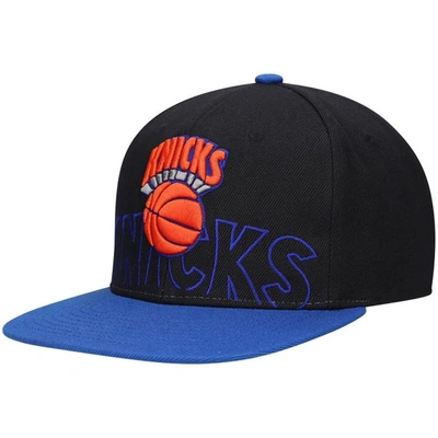 Mitchell & Ness Men's  Black, Blue New York Knicks Hardwood Classics Low Big Face Snapback Hat In Black,blue