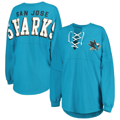 Fanatics Branded Teal San Jose Sharks Spirit Lace-up V-neck Long Sleeve Jersey T-shirt