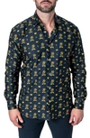 MACEOO FIBONACCI REGULAR FIT KINGSKULL BLACK BUTTON-UP SHIRT