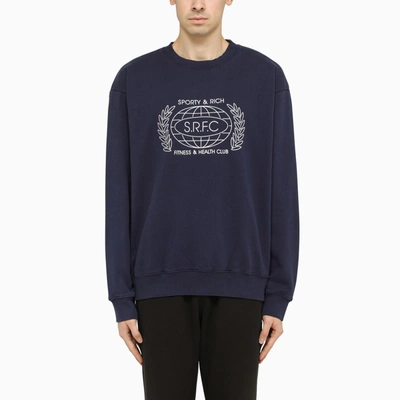 Sporty And Rich Srfc-print Cotton Sweatshirt In Navy