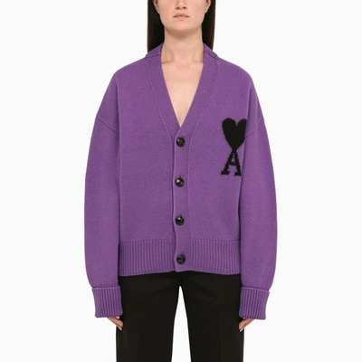 Ami Alexandre Mattiussi Ami De Caur Wool Cardigan In Purple