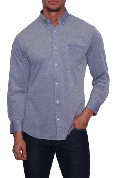 Tailorbyrd Solid Long Sleeve Micro Piqué Shirt In Navy Heather