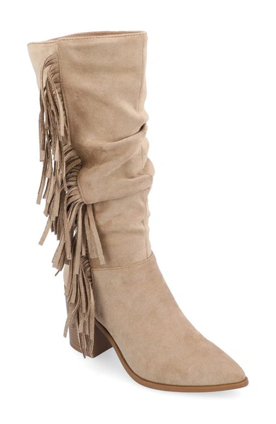 Journee Collection Hartly Fringe Western Boot In Taupe