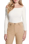 Guess Amelia Asymmetric Off The Shoulder Long Sleeve Top In Cream White