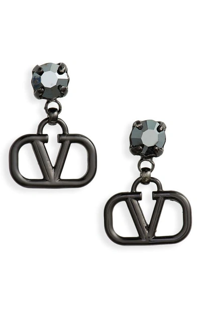 Valentino Garavani Vlogo Signature Black Pendant Earrings