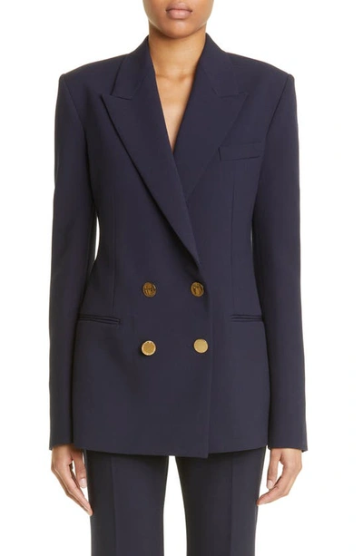 Stella Mccartney Double Breasted Long Blazer In Blue