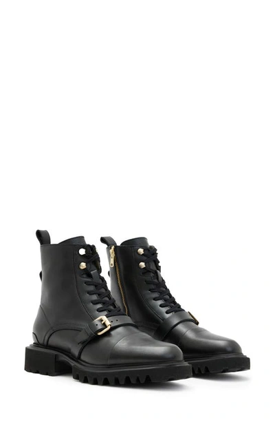 Allsaints Tori Leather Boots In Black/warm Brass