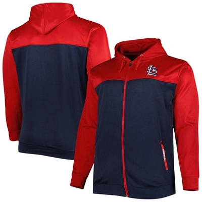Profile Men's Red, Navy St. Louis Cardinals Big And Tall Yoke Full-zip Hoodie In Red,navy