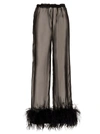 Oseree Plumage Feather-trim Lurex Trousers In Black