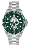 Philipp Plein Men's The $kull Stainless Steel Bracelet Watch 44mm In Stainless Silver/ Green