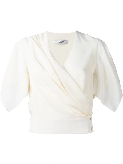 Lanvin Top Flutter Ss Wrap Bttn Clo In Ivory