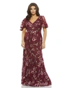 MAC DUGGAL FLORAL EMBELLISHED BUTTERFLY SLEEVE GOWN (PLUS)