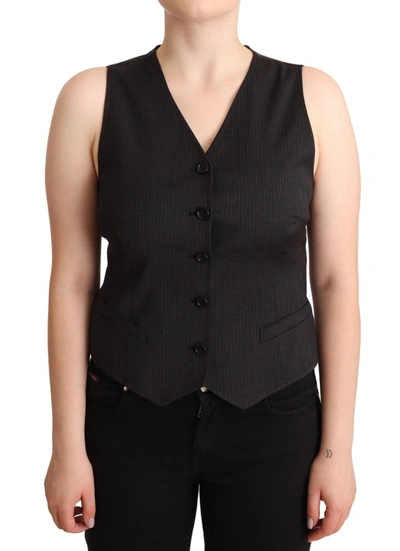 Dolce & Gabbana Black Button Down Sleeveless Viscose Vest Top