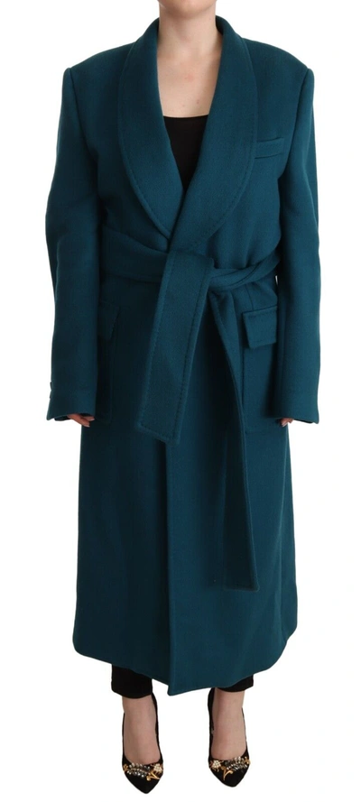 DOLCE & GABBANA DOLCE & GABBANA ELEGANT BLUE GREEN WOOL-ANOGRA WRAP WOMEN'S COAT