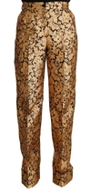 Dolce & Gabbana Gold Floral Jacquard Straight Polyester Pants In Gold