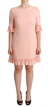 Dolce & Gabbana Pink Ruffled Sleeves Viscose Sheath Dress In Pink