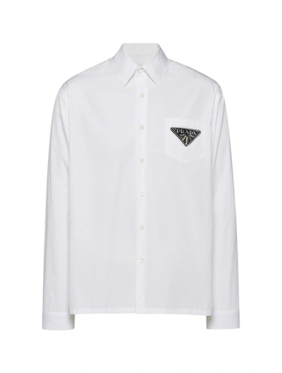Prada 三角形logo长袖衬衫 In White