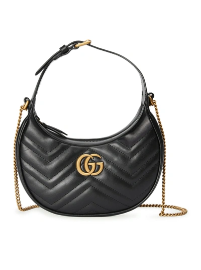 Gucci Gg Marmont Mini Crescent Bag In Black